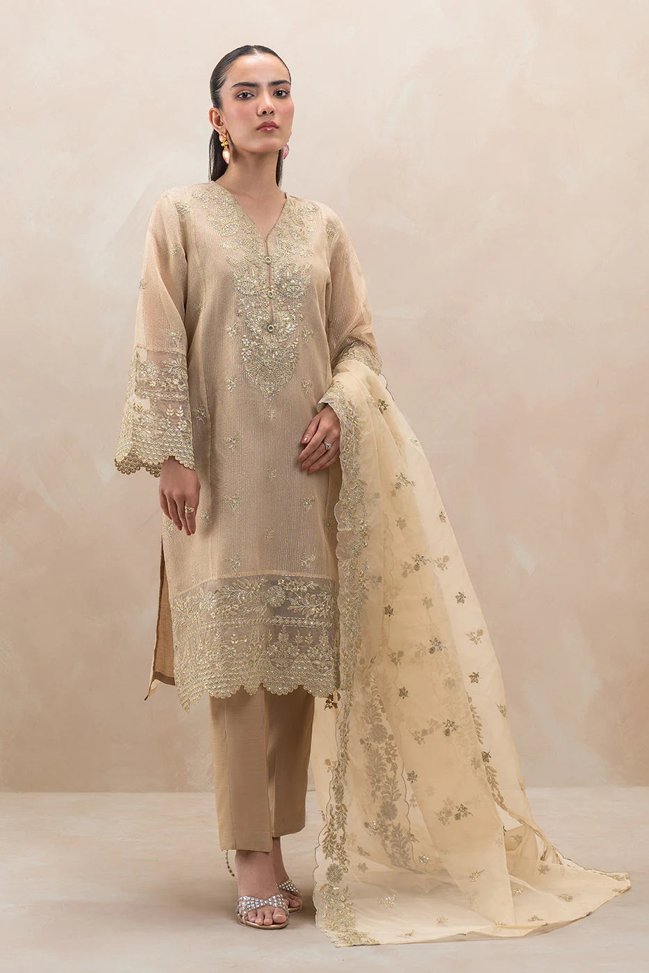 Beechtree | Embroidered Luxury 3-Piece Organza Badla