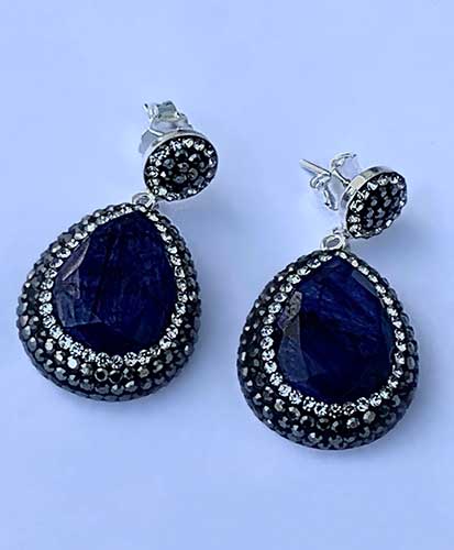 Revive | 925 Sterling Silver Gem and Crystals Single Drop Turkish Earrings