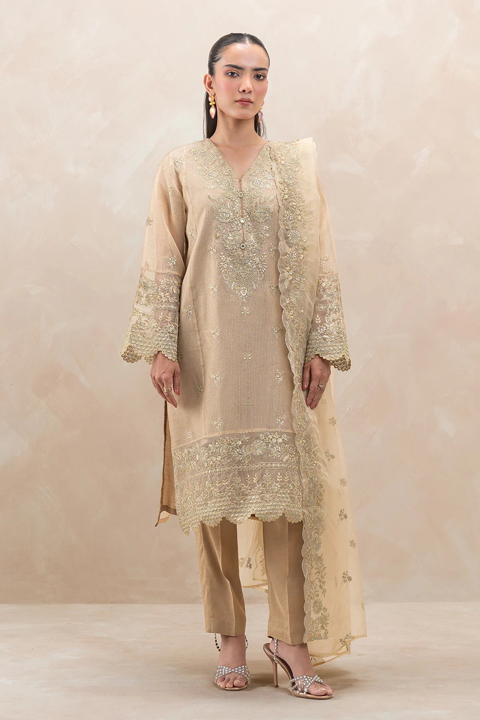 Beechtree | Embroidered Luxury 3-Piece Organza Badla