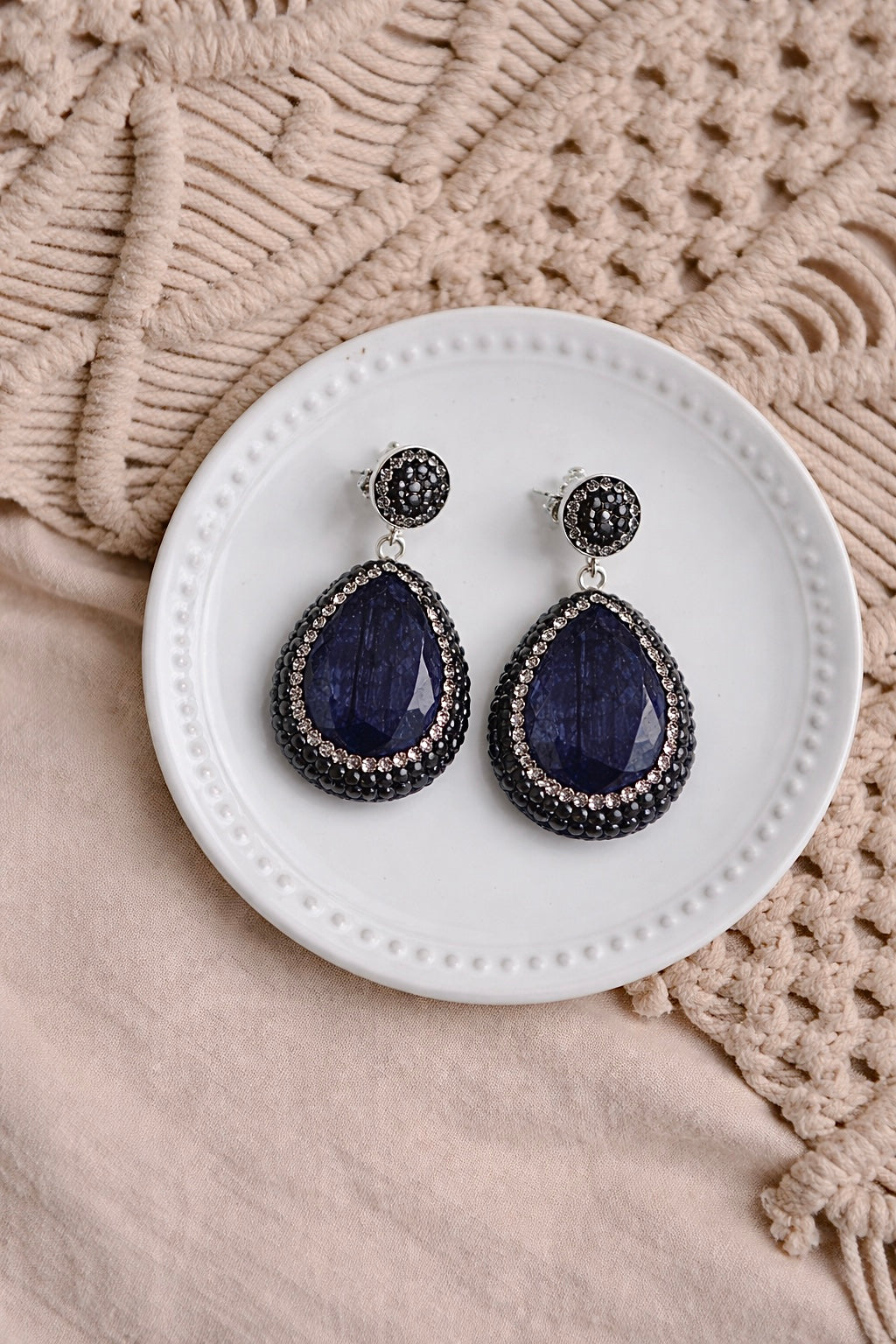 Revive | 925 Sterling Silver Gem and Crystals Single Drop Turkish Earrings